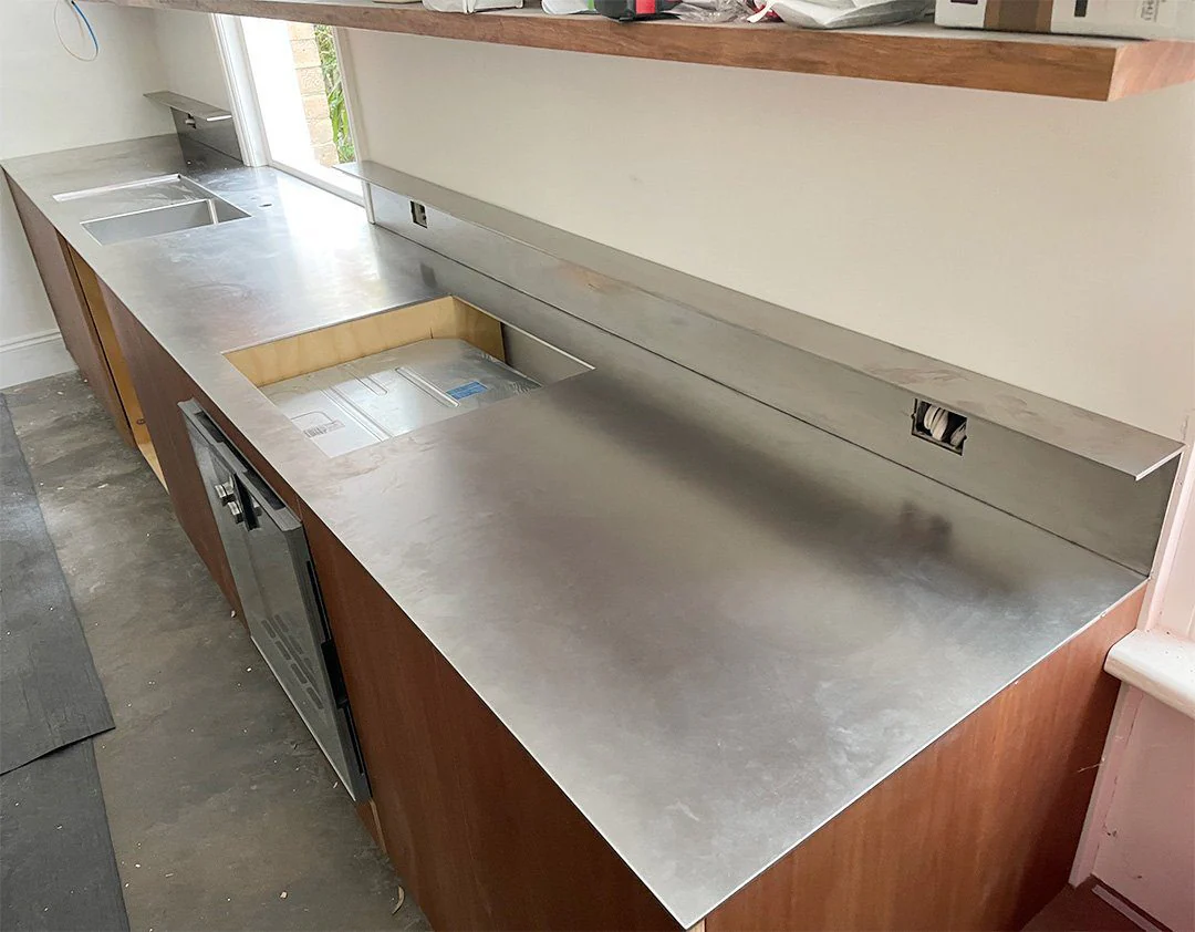 Custom stainless steel benchtop fabrication detail