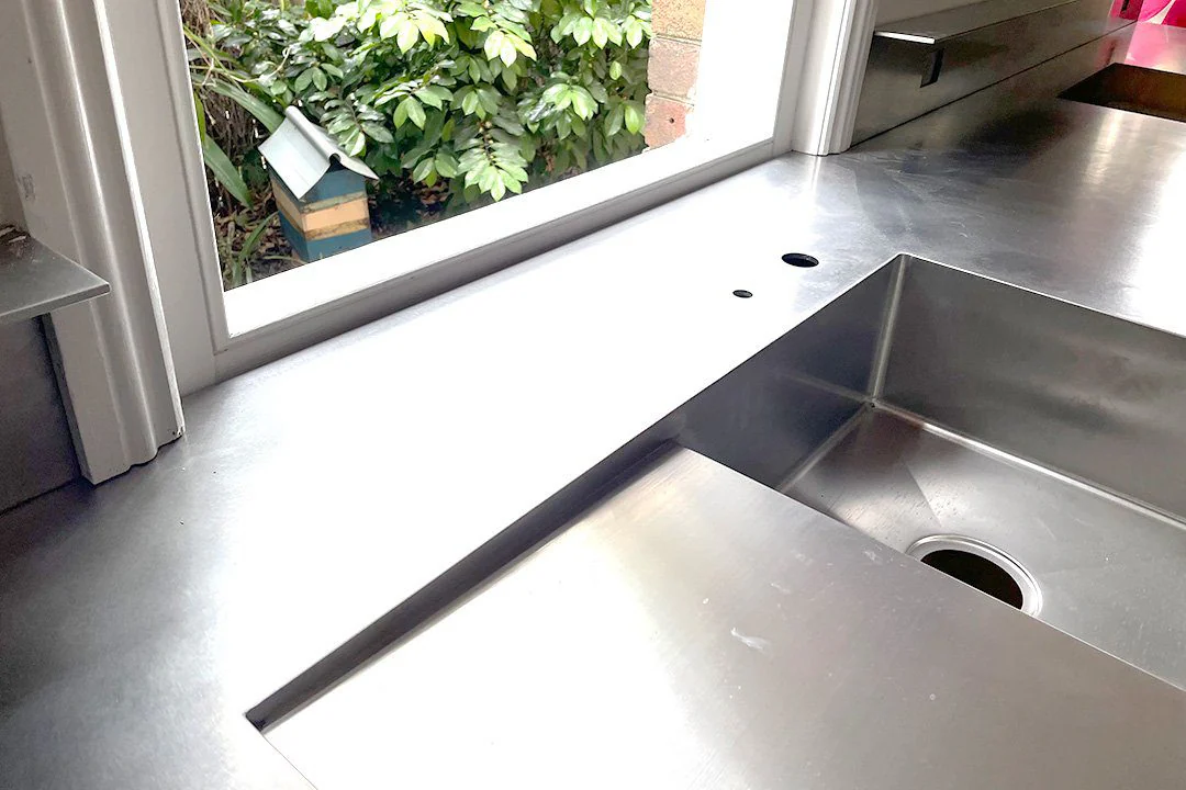 Installed stainless steel benchtop surface