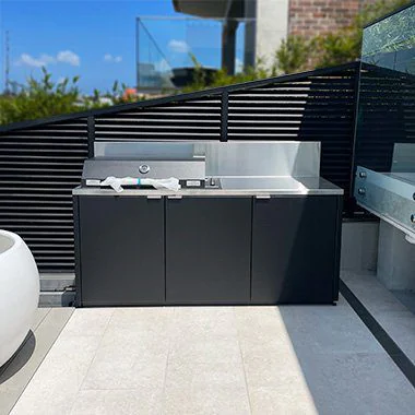Custom benchtop detail in brushed metal