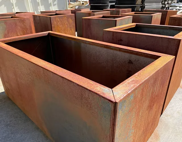 Modern garden steel features and architectural elements